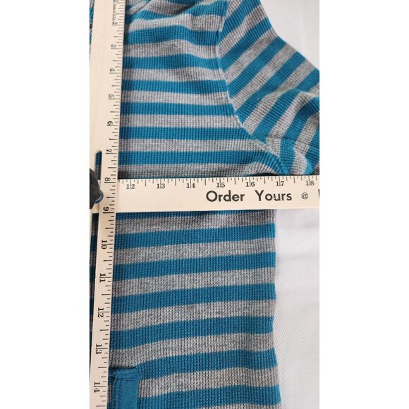 Mix & Co. Mens Striped Hooded Henley Pullover Shirt Medium Blue Gray Gorpcore - Picture 5 of 6